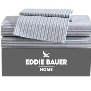 Eddie Bauer Sheet Set Bedding Percale Weave Ticking Stripe Navy Cotton Full Set